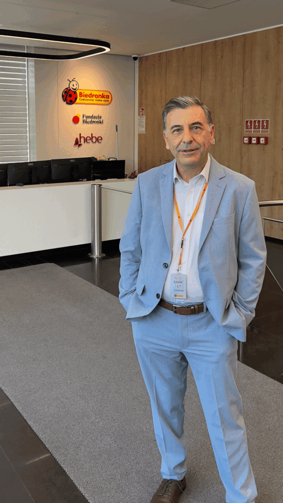 P. Katsikaris during a buyer meeting at Jerónimo Martins – Biedronka HQ for an in-office tasting session with the Director of Purchasing.